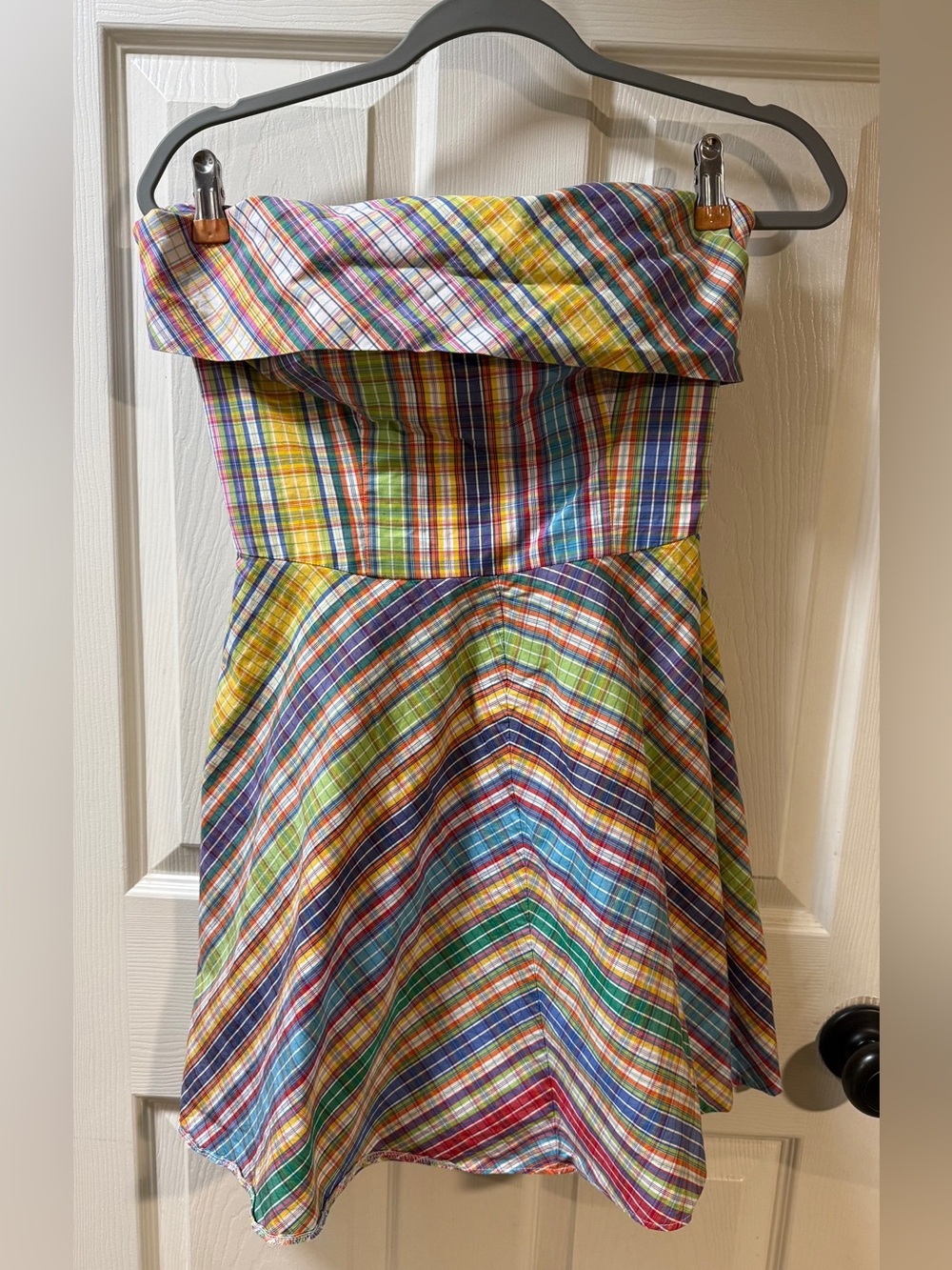 Vintage EUC Ralph Lauren Multicolor Madras Plaid Strapless Dress Short